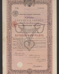 Mit 4% verzinsliche Rentenanleihe. Ausgegeben auf Grund des Gesetz-Artikels XXI vom Jahre 1892. Staatsschuldverschreibung über 1000 Kronen, Litt. D, Nr. 430.536