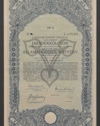 Mit 6 % verzinsliche Rentenanleihe. Ausgegeben auf Grund des § 17 des Gesetzartikels LXIII vom Jahre 1912. Staatsschuldverschreibung auf den Inhaber über 100 Kronen, Litt. B, Nr. 1.771.971