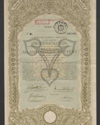 Mit 6 % verzinsliche Rentenanleihe. Ausgegeben auf Grund des § 17 des Gesetzartikels LXIII vom Jahre 1912. Staatsschuldverschreibung auf den Inhaber über 10.000 Kronen, Litt. E, Nr. 097.088
