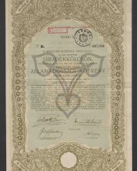 Mit 6 % verzinsliche Rentenanleihe. Ausgegeben auf Grund des § 17 des Gesetzartikels LXIII vom Jahre 1912. Staatsschuldverschreibung auf den Inhaber über 10.000 Kronen, Litt. E, Nr. 097.088