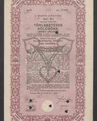 Rückzahlungsdarlehen von 1941 mit einem Zinssatz von 4,5 % (Siebenbürgisches Darlehen). Staatsanleihe zur Präsentation über 1.000 Pengő, Buchstabe C, Nr. 27.682