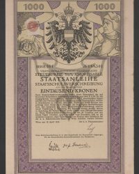 Vierte Österreichische Kriegsanleihe. Steuerfreie 5 1/2 % Amortisable Staatsanleihe. Staatsschuldverschreibung auf den Inhaber über Eintausend Kronen, Serie 364, No. 188.501