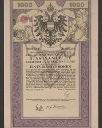 Vierte Österreichische Kriegsanleihe. Steuerfreie 5 1/2 % Amortisable Staatsanleihe. Staatsschuldverschreibung auf den Inhaber über Eintausend Kronen, Serie 364, No. 188.501