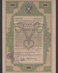Fünfte Österreichische Kriegsanleihe. Steuerfreie 5 1/2 % Amortisable Staatsanleihe. Staatsschuldverschreibung auf den Inhaber über Eintausend Kronen, Serie 755, No. 265.376