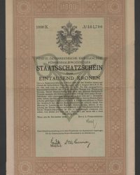 Fünfte Österreichische Kriegsanleihe. Fünfeinhalbprozentiger Staatsschatzschein über eintausend Kronen, No. 464.700