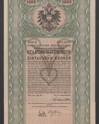 Sechste österr. Kriegsanleihe. Fünfeinhalbprozentiger Staatsschatzschein über Eintausend Kronen, No. 244.894