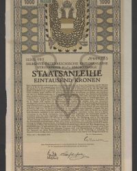 Siebente Österreichische Kriegsanleihe. Steuerfreie 5 1/2 % Amortisable Staatsanleihe. Eintausend Kronen, Serie 003, No. 006.225