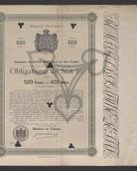 Emission von 95 896 Obligationen zu 500 Francs auf Grund des Gesetzes vom 23. Juni/5. Juli 1881, von welcher gegenwärtige, auf den Inhaber lautende, zu 5 % verzinsliche Staats-Obligation über 500 Francs = 400 Mark bildet