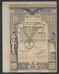 5 % Vereinheitlichte Amortisierbare Rente von 1903 in Gold. Eine Staats-Obligation auf den Inhaber über 500 Lei Gold = 405 Reichsmark; No. 011088