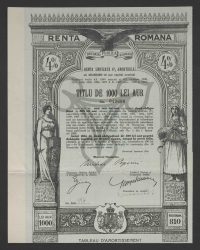 4 % Vereinheitlichte Amortisierbare Rente in Gold. Zwei Staats-Obligation auf den Inhaber über 500 Lei Gold = 405 Reichsmark; No. 049698