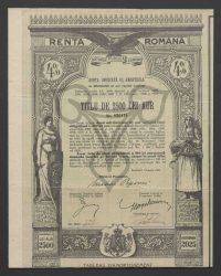 4 % Vereinheitlichte Amortisierbare Rente in Gold. Fünf Staats-Obligation auf den Inhaber über 500 Lei Gold = 405 Reichsmark; No. 026171