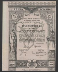 4 % Vereinheitlichte Amortisierbare Rente in Gold. Zehn Staats-Obligation auf den Inhaber über 500 Lei Gold = 405 Reichsmark; No. 011517