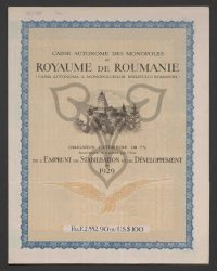 Obligation Extérieure or 7 %, Amortissable et Garantie par l'État, de l'Emprunt de Stabilisation et de Développement de 1929, Frs.F. 2.552,90 ou U.S. $ 100; No. 091.196