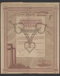 Landausstattungsanleihe, 4 1/2 % von 1934, Nennwert 2000 Lei, entspricht zehn Anleihen von 1000 Lei, 2206621 - 2206630