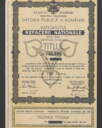 Darlehen für den Wiederaufbau von 1945, Wertpapier über 100.000 Lei, Nr. 160313