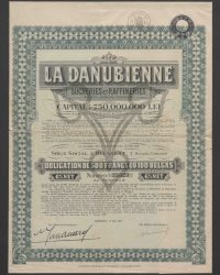 Capital 750.000.000 Lei, Représenté par 1.5000.000 Actions de 500 Lei chacune au porteur. Obligation de 500 Francs ou 100 Belges, 6 % net, Numéro 23523 au Porteur