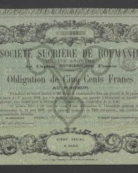 Au Capital de 1.100.000 Francs. Obligation de Cinq Cents Francs au porteur, No. 140