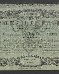 Au Capital de 1.100.000 Francs. Obligation de Cinq Cents Francs au porteur, No. 140
