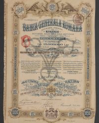 Actions. Capital 15.000.000 Lei réparti en 12.000 Actions de Mille Deux Cent Cinquante Lei,  Lei 1250 = 1000 Mark. No 11814