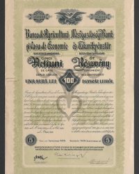 Fünf Aktien zu je einhundert Lei, vollständig eingezahlt. Nummer 250111, Nummer 250115