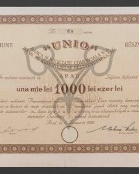 Aktie. Voll eingezahlt Tausend Lei. Nr. 60 Stück