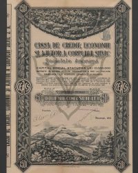 Gesetzliches Stammkapital 10.000.000 Lei, aufgeteilt in 20.000 Nominalaktien zu je 500 Lei. Emission I 4.000.000 Lei. Vollständig gezeichnet. Zweitausendfünfhundert 2500 Lei. Nr. 003656 - 003660