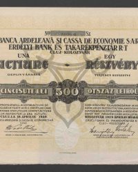 Eine voll eingezahlte Aktie. Fünfhundert Lei. Nr. 03895
