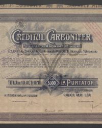 Titel über 10 Inhaberaktien, 5000 Lei, im Nennwert von Fünftausend Lei. No. 75351 bis No. 75360