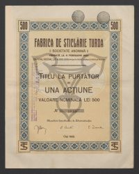 Titel über eine Inhaberaktie im Nennwert von Fünfhundert Lei. No. 1015