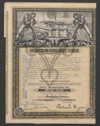 Titel über Zwanzig Aktien im Nennwert von Fünfhundert Lei, also zusammen 10.000 Lei. Ausgabe IV. No. 99440