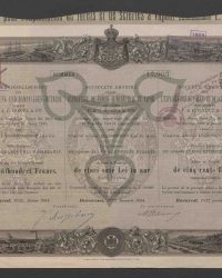 Capital 10.000.000 Francs. Erste Emission von 8.000.000 Francs Voll Eingezahlt. Aktie auf den Inhaber lautend von fünfhundert Francs. Nummer 12.903