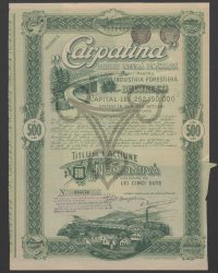 Titel von einer Nominalaktien im Wert von Fünfhundert Lei. Emmission III. No. 254170