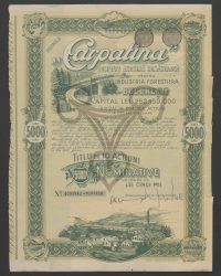 Titel von 10 Inhaberaktien im Wert von fünftausend Lei. Emission III. 0295841 - 0295850