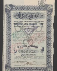 Kapital 45.000.000 Lei, davon 43.500.000 in Stammaktien und 1.500.000 in Vorzugsaktien zu je 500 Lei. Nr. 35551 - 35555