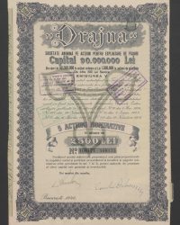 Kapital 90.000.000 Lei, davon 88.500.000 Lei in Stammaktien und 1.500.000 Lei in Vorzugsaktien zu je 500 Lei. Emission V. Nr. 108171 - 108175