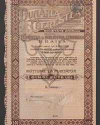 Gesellschaftskapital 5.000.000 Lei, aufgeteilt in 10.000 Inhaberaktien zu je 500 Lei. Inhaberaktie Fünfhundert Lei. Nr. 000439