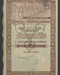 Gesellschaftskapital 5.000.000 Lei, aufgeteilt in 10.000 Inhaberaktien zu je 500 Lei. 5 Inhaberaktien Zweitausendfünfhundert Lei. No. 000561 - 000565