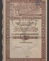 Gesellschaftskapital 5.000.000 Lei, aufgeteilt in 10.000 Inhaberaktien zu je 500 Lei. 25 Inhaberaktien Zwölftausendfünfhundert Lei. Nr.  003176 - 003200
