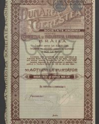 Gesellschaftskapital 5.000.000 Lei, aufgeteilt in 10.000 Inhaberaktien zu je 500 Lei. 50 Inhaberaktien 25.000 Lei. Nr.  009101 - 009150