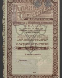 Gesellschaftskapital 5.000.000 Lei, aufgeteilt in 10.000 Inhaberaktien zu je 500 Lei. 50 Inhaberaktien 25.000 Lei. Nr.  009101 - 009150