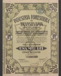 Grundkapital 25.000.000 Lei, Erstausgabe 12.000.000, aufgeteilt in 60.000 Aktien zu je 200 Lei. Inhaberaktie über 1.000 Lei für fünf Aktien zu je 200 Lei. Nr. 1196 - 1200