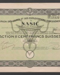 Capital Social: 25 Millions de Francs Suisses, Divisé en Actions de Frs. 100, Capital Émis: 22 Millions 280 Mille Francs Suisses Entièrement Versés. Action de Cent Francs Suisses au Porteur. No. 202135
