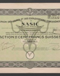 Capital Social: 25 Millions de Francs Suisses, Divisé en Actions de Frs. 100, Capital Émis: 22 Millions 280 Mille Francs Suisses Entièrement Versés. Action de Cent Francs Suisses au Porteur. No. 202135