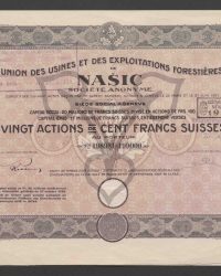 Capital Social: 20 Millions de Francs Suisses, Divisé en Actions de Frs. 100, Capital Émis: 17 Millions de Francs Suisses Entièrement Versés. Vingt Actions de Cent Francs Suisses au Porteur. Nos. 198981 - 199000