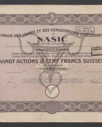Capital Social: 25 Millions de Francs Suisses, Divisé en Actions de Frs. 100, Capital Émis: 22 Millions 280 Mille Francs Suisses Entièrement Versés. Vingt Actions de Cent Francs Suisses au Porteur.  Nos.  215321 - 215340