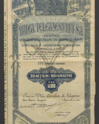 Gesellschaftskapital 4.000.000 Lei, aufgeteilt in 8.000 Namensaktien zu je 500 Lei. 20 Namensaktien, Lei. 10.000.  Nr. 003821 - 003840