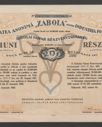 Gesellschaftskapital 25.000.000 Lei, vollständig eingezahlt. Fünf Inhaberaktien mit einem Nennwert von zweihundert Lei. Nr. 116291 – 116295